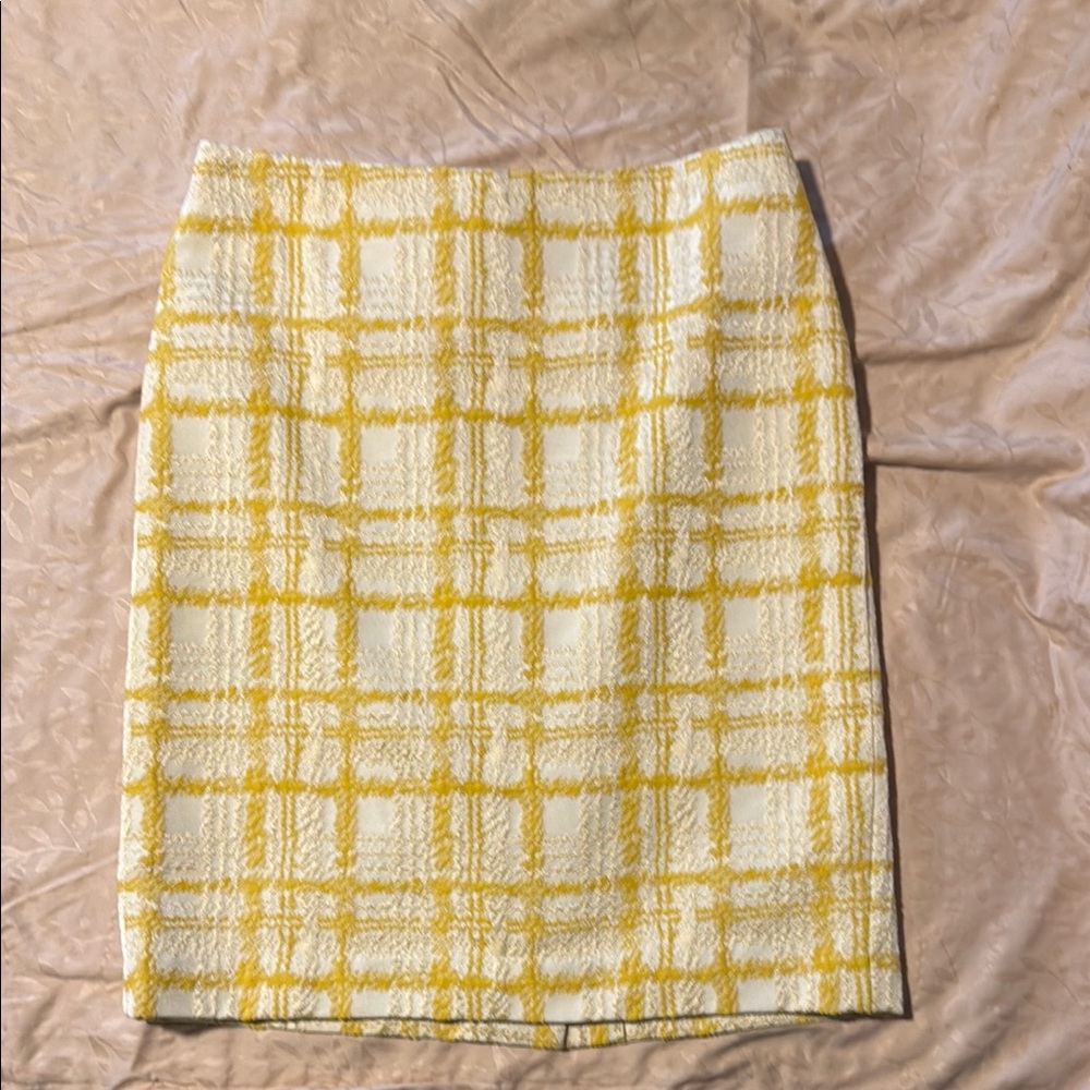 Talbots Yellow and White Knee-Length Pencil Skirt
